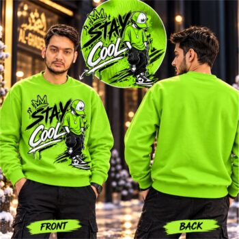 AL-GHADEER Men's Lime Green 'Stay Cool' Graphic Sweatshirt | New Winter Collection