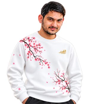 Al-Ghadeer Winter Collection – Premium White Cherry Blossom Sweatshirt | Stylish Floral Sweatshirt for Men